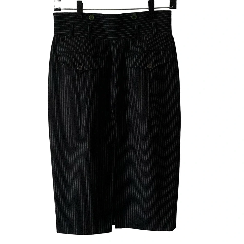 Paul Smith Wool Black Lined Pinstripe Skirt Pockets Buttons Size 42 (US 4/6)